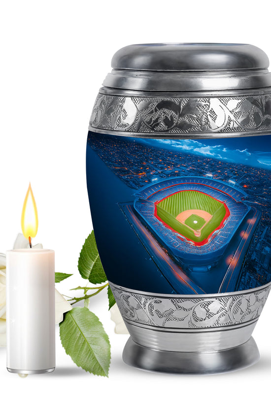 Blue Breathtaking Baseball Memorial Urn for Ashes - 10-inch, 200 cu in - Yatskia