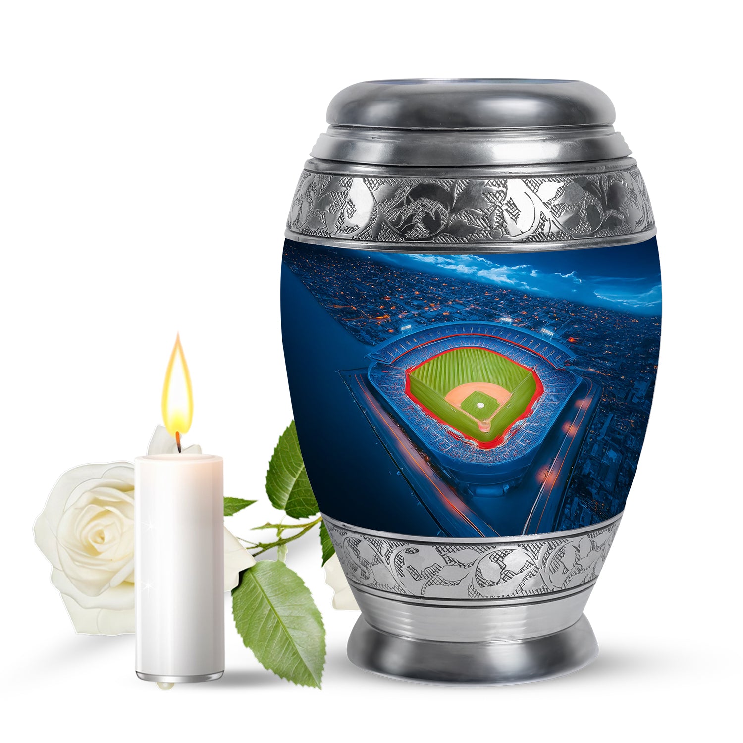 Blue Breathtaking Baseball Memorial Urn for Ashes - 10-inch, 200 cu in - Yatskia