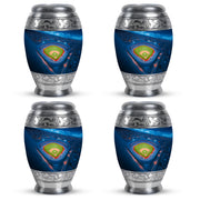 Celestial Blue Baseball Cremation Urn urn with complimentary velvet bag - ornate monarch-style baseball relief on brushed aluminum - 10 inch aluminum urn for cremated remains