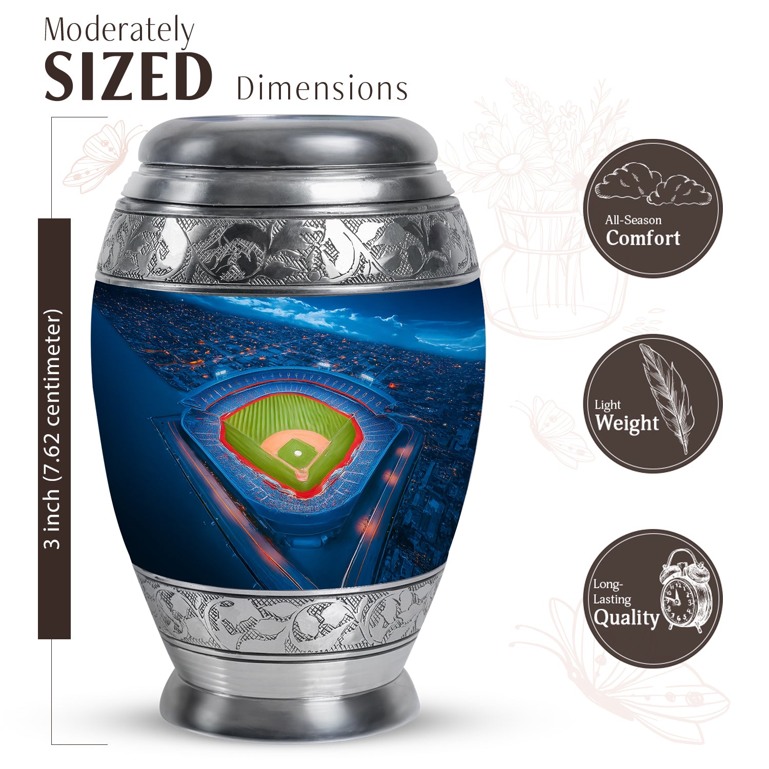 Misty Blue Baseball Cremation Urn lifestyle display on memorial shelf - regal baseball design with crown-inspired accents - mini keepsake memorial for portion of cremation ashes