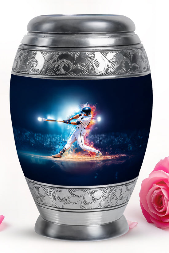 Inspiring Blue Baseball Haven Urn for Human Ashes - 10-inch, 200 cu in - Yatskia