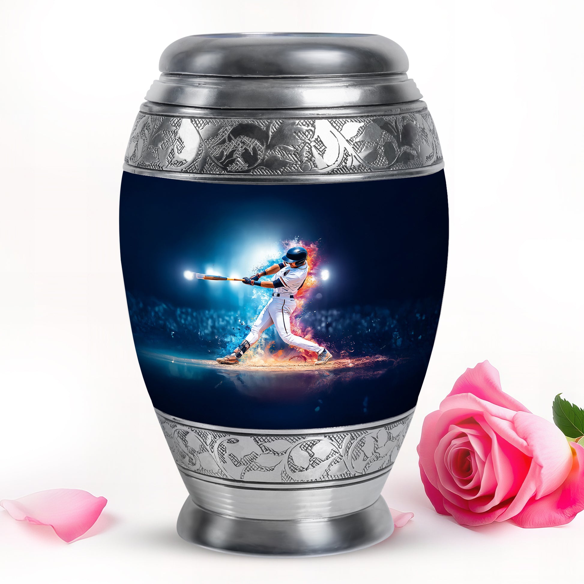 Inspiring Blue Baseball Haven Urn for Human Ashes - 10-inch, 200 cu in - Yatskia