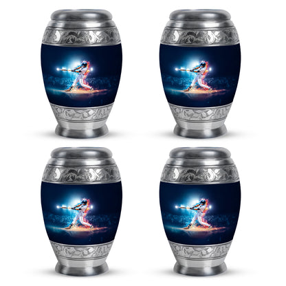 Celestial Blue Baseball Cremation Urn urn with complimentary velvet bag - ornate monarch-style baseball relief on brushed aluminum - 10 inch aluminum urn for cremated remains