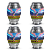 Misty Blue Baseball Cremation Urn urn with complimentary velvet bag - regal baseball design with crown-inspired accents - 10 inch aluminum urn for cremated remains