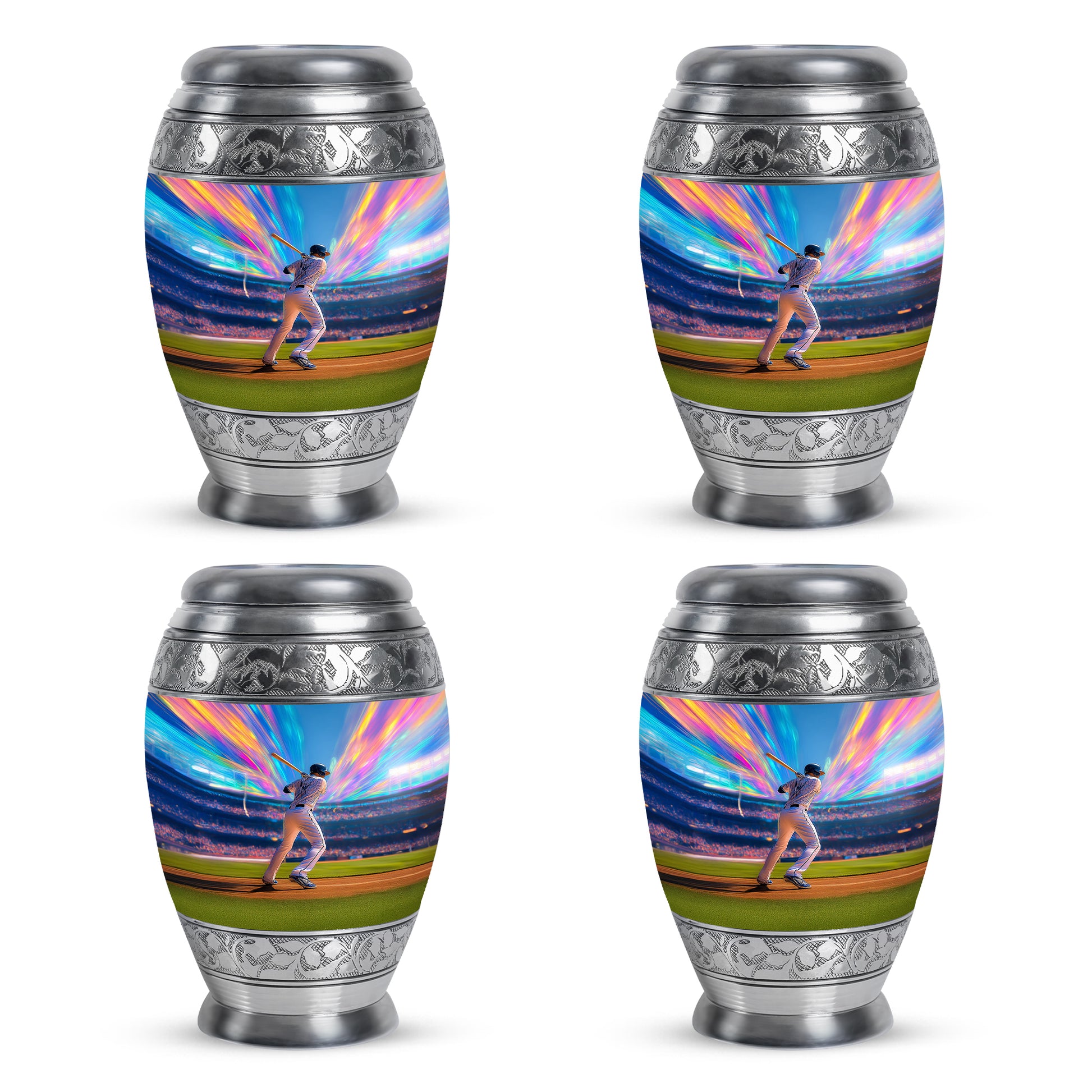 Misty Blue Baseball Cremation Urn urn with complimentary velvet bag - regal baseball design with crown-inspired accents - 10 inch aluminum urn for cremated remains