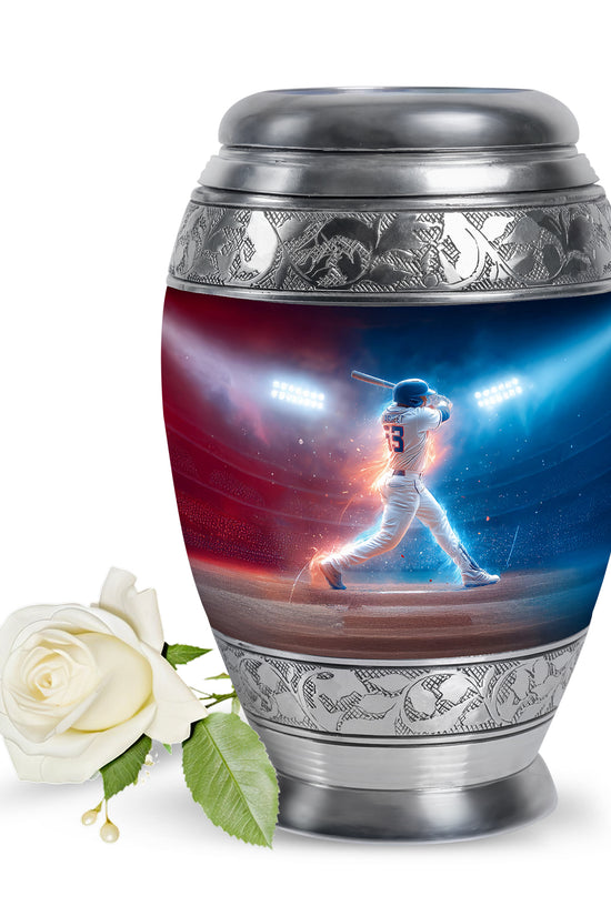 Blue Comforting Baseball Memorial Urn for Ashes - 10-inch, 200 cu in - Yatskia