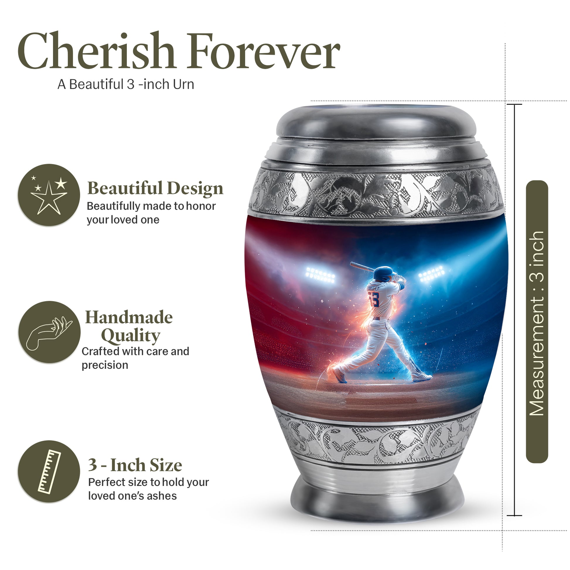 Sky Blue Baseball Cremation Urn lifestyle display on memorial shelf - regal baseball design with crown-inspired accents - mini keepsake memorial for portion of cremation ashes