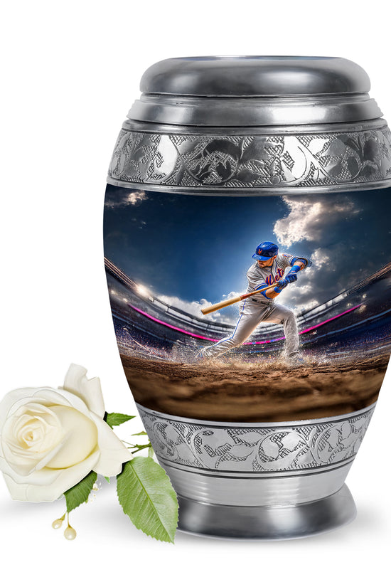 Dignified Blue Baseball Cremation Urn for Ashes - 10-inch, 200 cu in - Yatskia