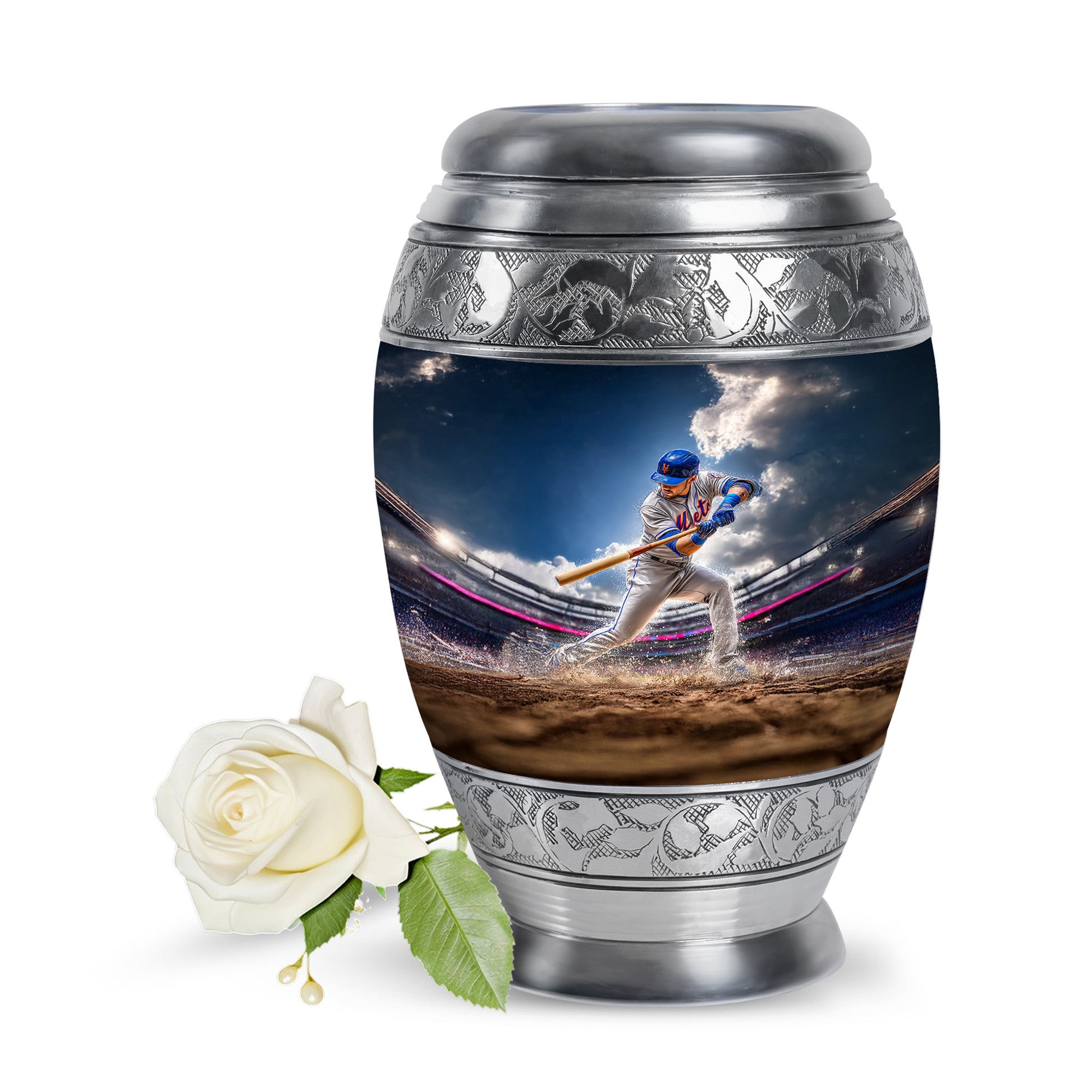Dignified Blue Baseball Cremation Urn for Ashes - 10-inch, 200 cu in - Yatskia