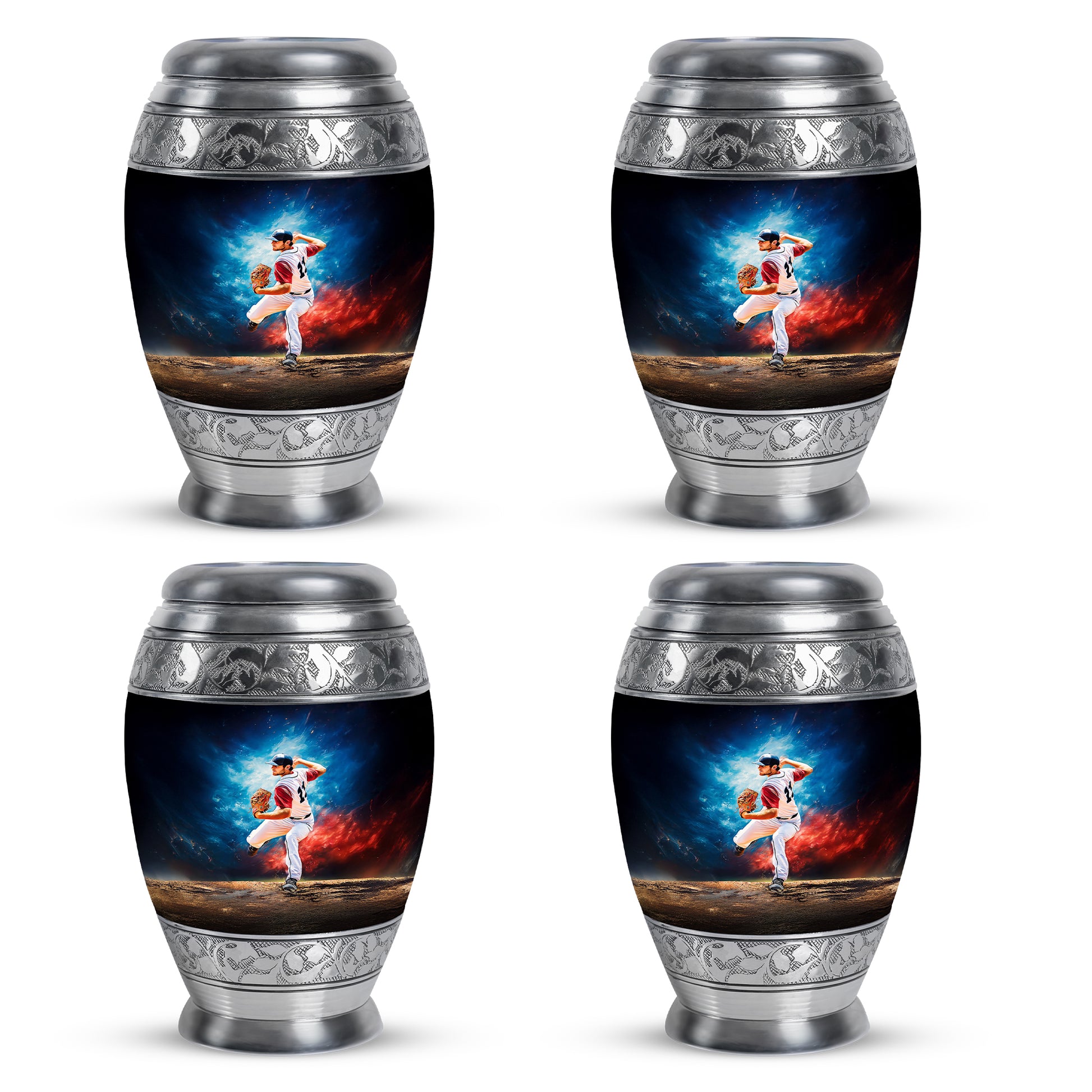 Celestial Blue Baseball Cremation Urn urn with complimentary velvet bag - regal baseball design with crown-inspired accents - 10 inch aluminum urn for cremated remains