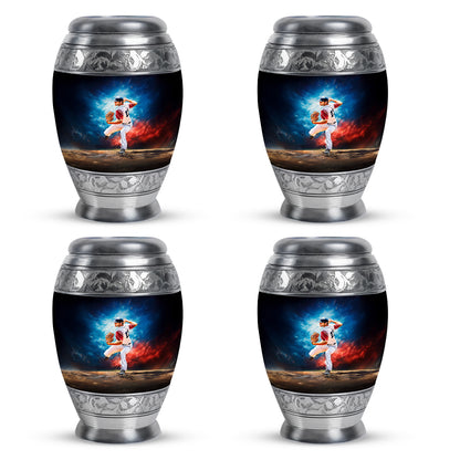Celestial Blue Baseball Cremation Urn urn with complimentary velvet bag - regal baseball design with crown-inspired accents - 10 inch aluminum urn for cremated remains