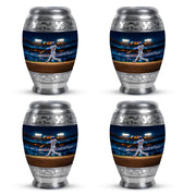 Vivid Blue Baseball Cremation Urn urn with complimentary velvet bag - majestic baseball pattern with filigree border - 10 inch aluminum urn for cremated remains