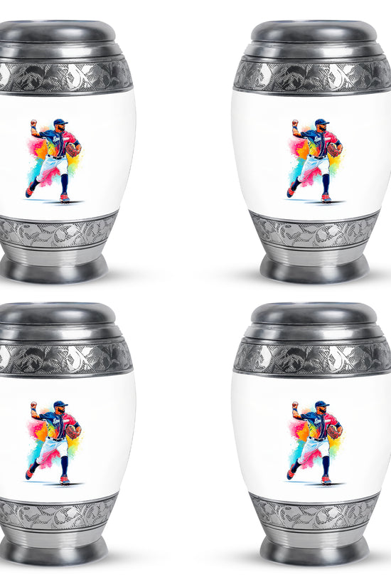 Snow White Baseball Cremation Urn urn with complimentary velvet bag - regal baseball design with crown-inspired accents - 10 inch aluminum urn for cremated remains