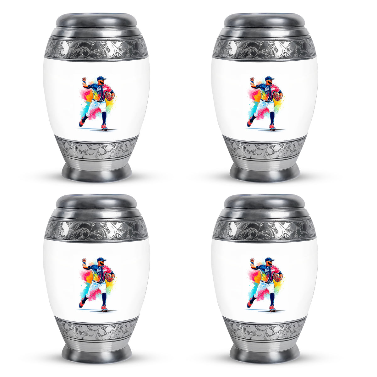Snow White Baseball Cremation Urn urn with complimentary velvet bag - regal baseball design with crown-inspired accents - 10 inch aluminum urn for cremated remains