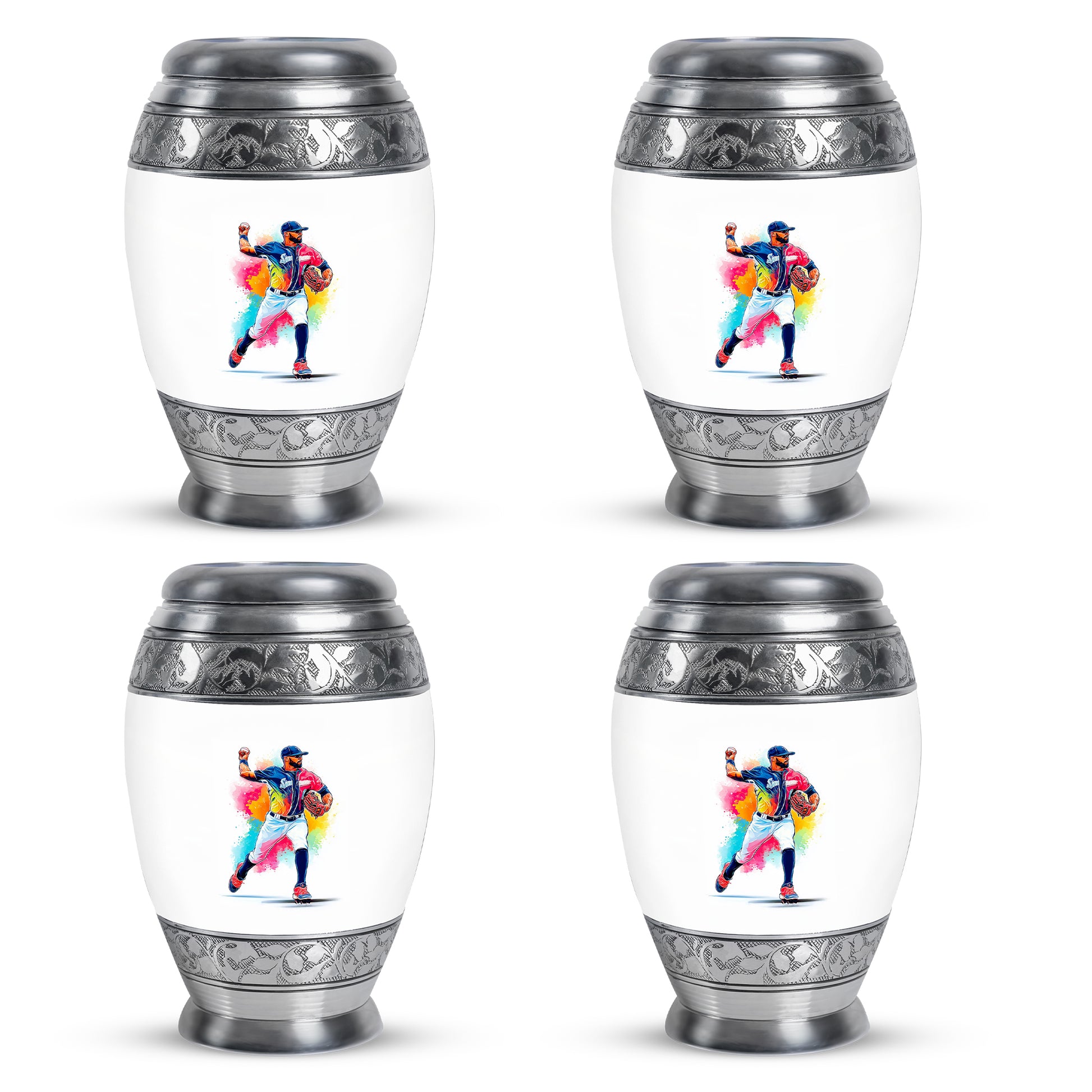 Snow White Baseball Cremation Urn urn with complimentary velvet bag - regal baseball design with crown-inspired accents - 10 inch aluminum urn for cremated remains