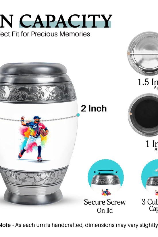 Snow White Baseball Cremation Urn lifestyle display on memorial shelf - regal baseball design with crown-inspired accents - mini keepsake memorial for portion of cremation ashes