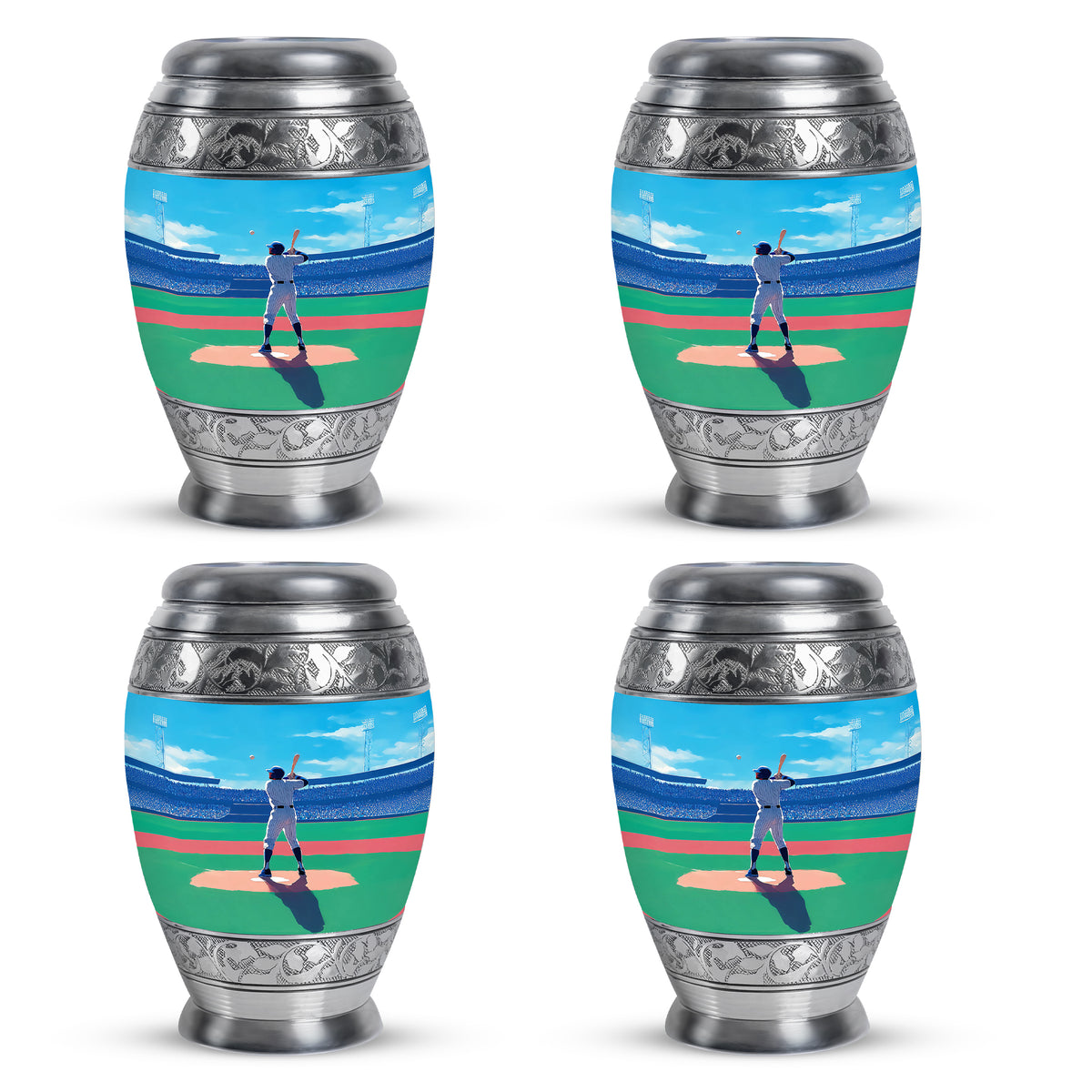 Dusty Blue Baseball Cremation Urn urn with complimentary velvet bag - regal baseball design with crown-inspired accents - 10 inch aluminum urn for cremated remains