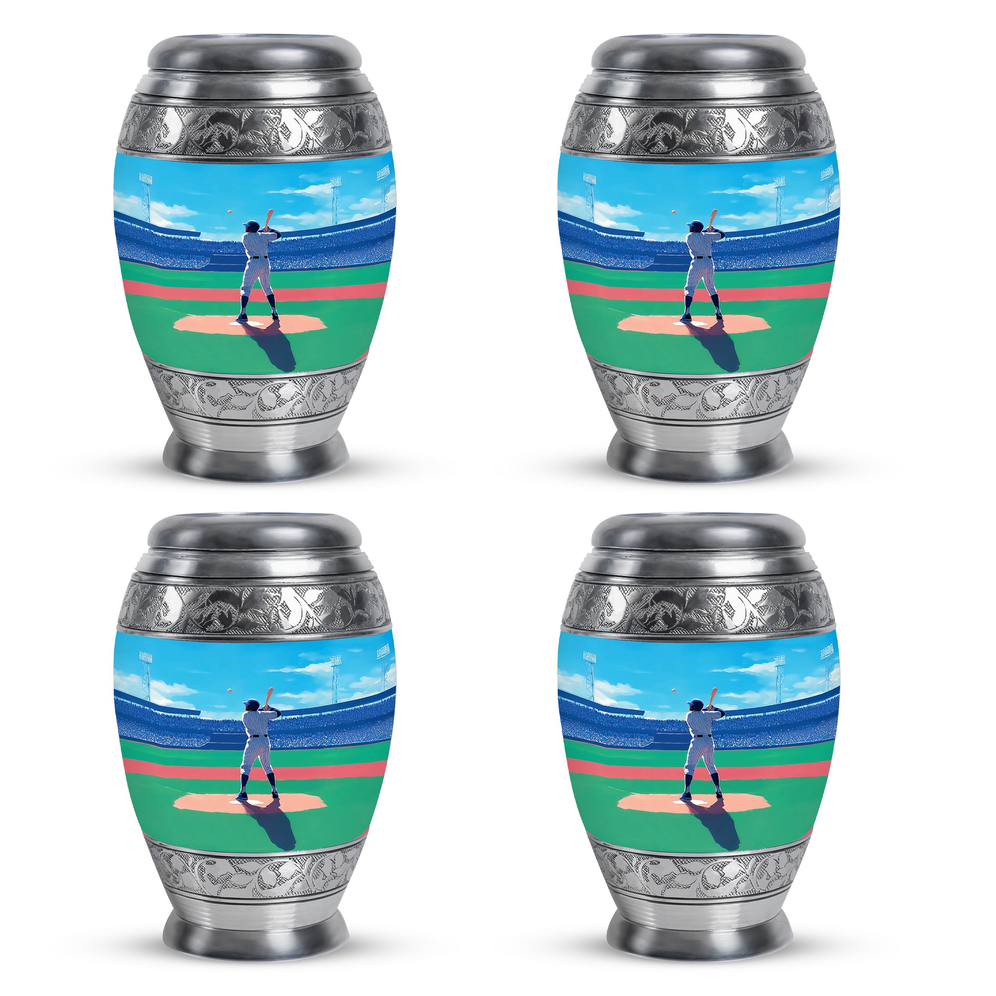 Dusty Blue Baseball Cremation Urn urn with complimentary velvet bag - regal baseball design with crown-inspired accents - 10 inch aluminum urn for cremated remains
