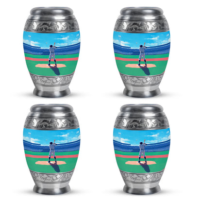 Dusty Blue Baseball Cremation Urn urn with complimentary velvet bag - regal baseball design with crown-inspired accents - 10 inch aluminum urn for cremated remains