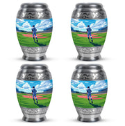 Azure Baseball Cremation Urn urn with complimentary velvet bag - regal baseball design with crown-inspired accents - 10 inch aluminum urn for cremated remains