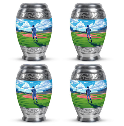 Azure Baseball Cremation Urn urn with complimentary velvet bag - regal baseball design with crown-inspired accents - 10 inch aluminum urn for cremated remains