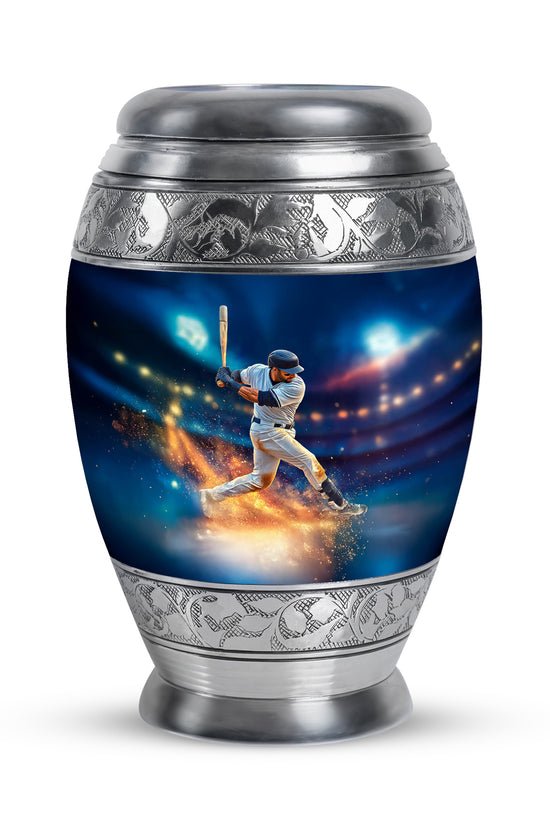 Stunning Blue Baseball Solace Urn for Human Ashes - 10-inch, 200 cu in - Yatskia