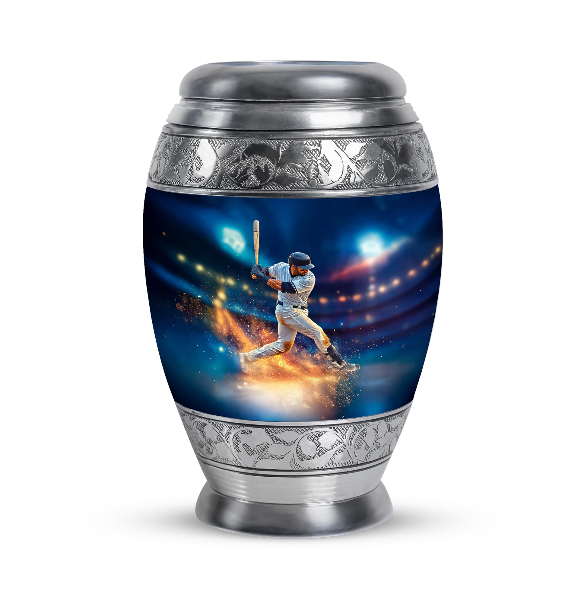 Stunning Blue Baseball Solace Urn for Human Ashes - 10-inch, 200 cu in - Yatskia