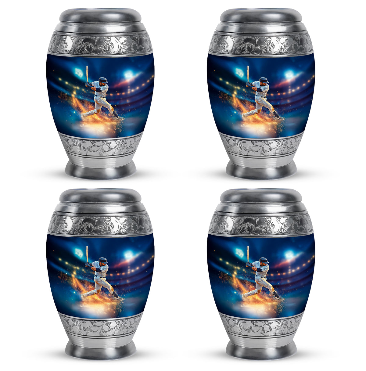 Misty Blue Baseball Cremation Urn urn with complimentary velvet bag - regal baseball design with crown-inspired accents - 10 inch aluminum urn for cremated remains
