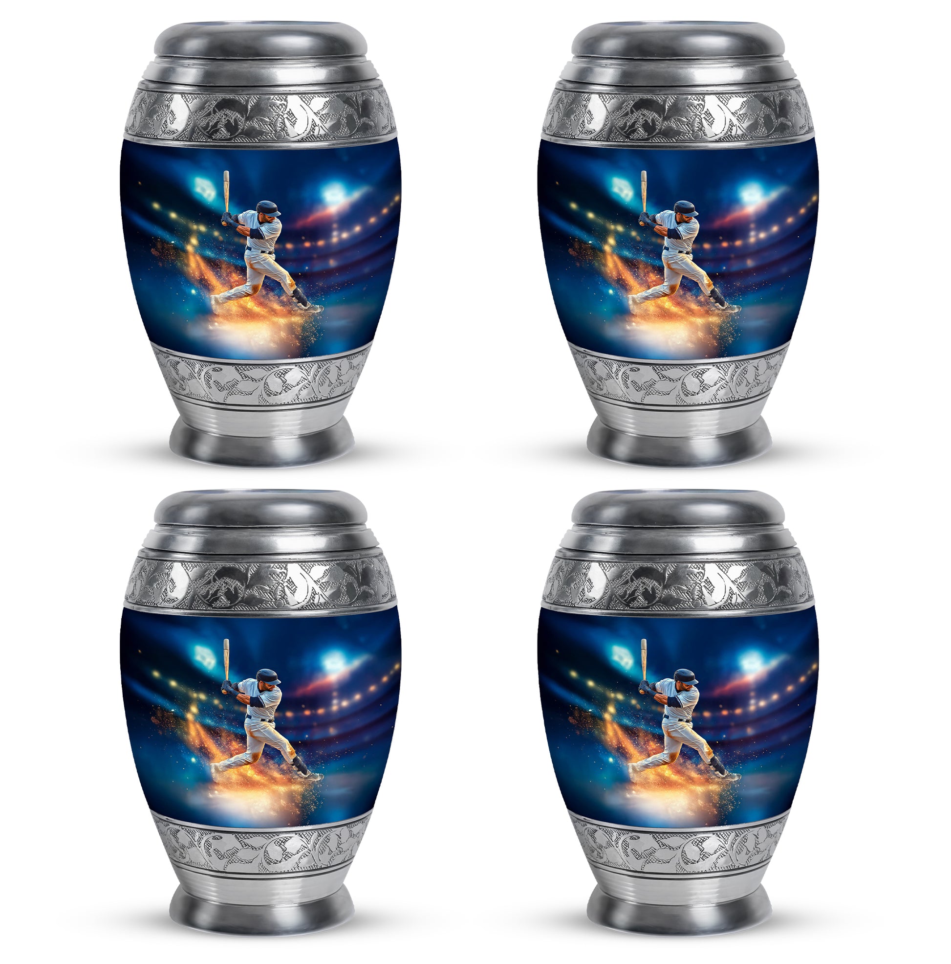 Misty Blue Baseball Cremation Urn urn with complimentary velvet bag - regal baseball design with crown-inspired accents - 10 inch aluminum urn for cremated remains