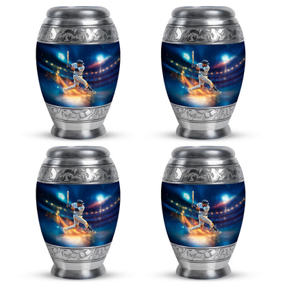 Misty Blue Baseball Cremation Urn urn with complimentary velvet bag - regal baseball design with crown-inspired accents - 10 inch aluminum urn for cremated remains