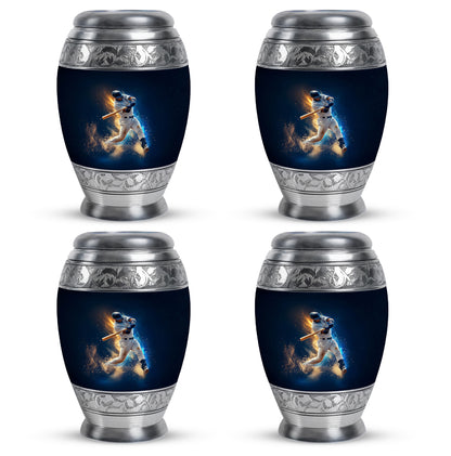 Calming Blue Baseball Cremation Urn urn with complimentary velvet bag - royal baseball engraving with decorative scrollwork - 10 inch aluminum urn for cremated remains