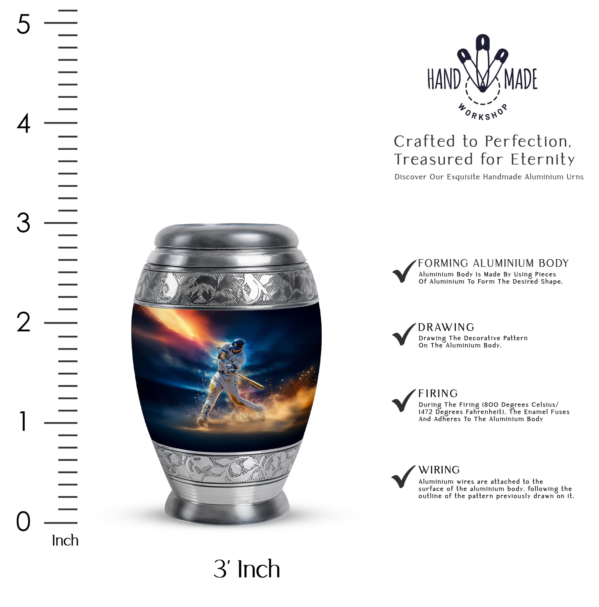 Misty Blue Baseball Cremation Urn lifestyle display on memorial shelf - regal baseball design with crown-inspired accents - mini keepsake memorial for portion of cremation ashes