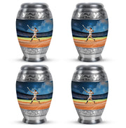 Powder Blue Baseball Cremation Urn urn with complimentary velvet bag - regal baseball design with crown-inspired accents - 10 inch aluminum urn for cremated remains