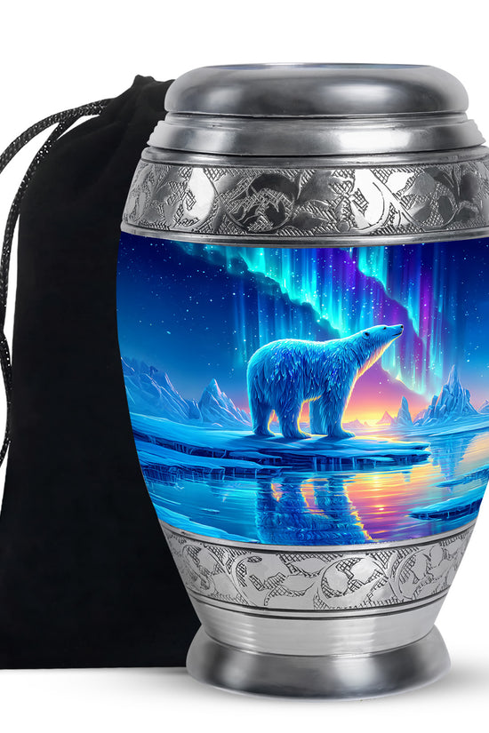 Arctic Polar Bear Funeral Urn - Northern Lights Urn For Ashes