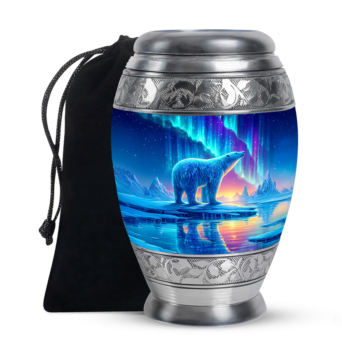 Arctic Polar Bear Funeral Urn - Northern Lights Urn For Ashes