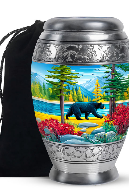 Artistic Black Bear Ashes Urn - Lakeside Memorial Urn For Human Ashes