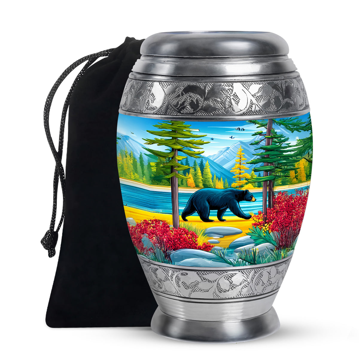 Artistic Black Bear Ashes Urn - Lakeside Memorial Urn For Human Ashes
