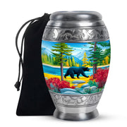 Artistic Black Bear Ashes Urn - Lakeside Memorial Urn For Human Ashes