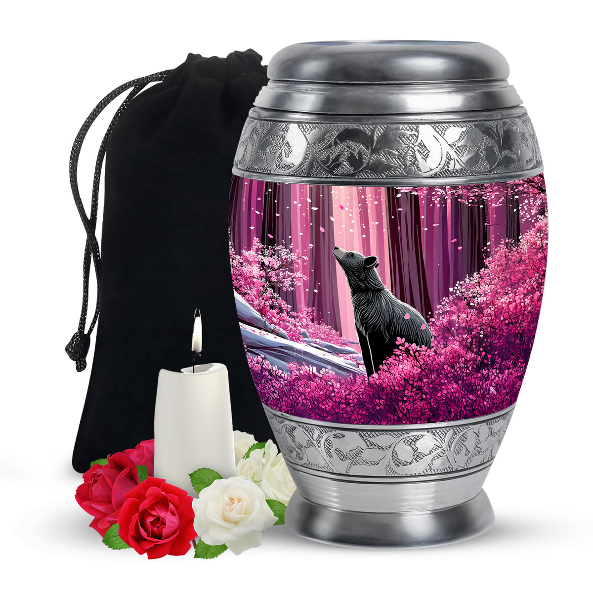 Cherry Blossom Memorial Urn - Bear Funeral Urn For Adults Ashes