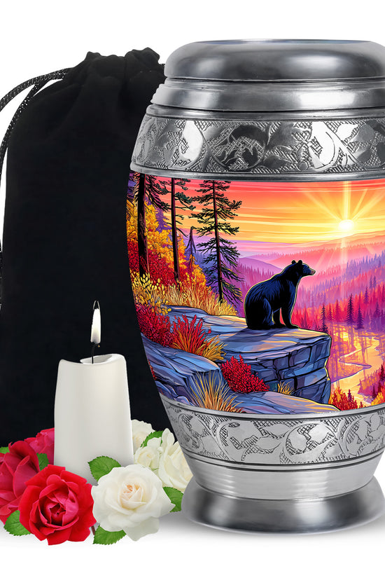 Black Bear Funeral Urn - Mountain Sunset Urn For Human Ashes