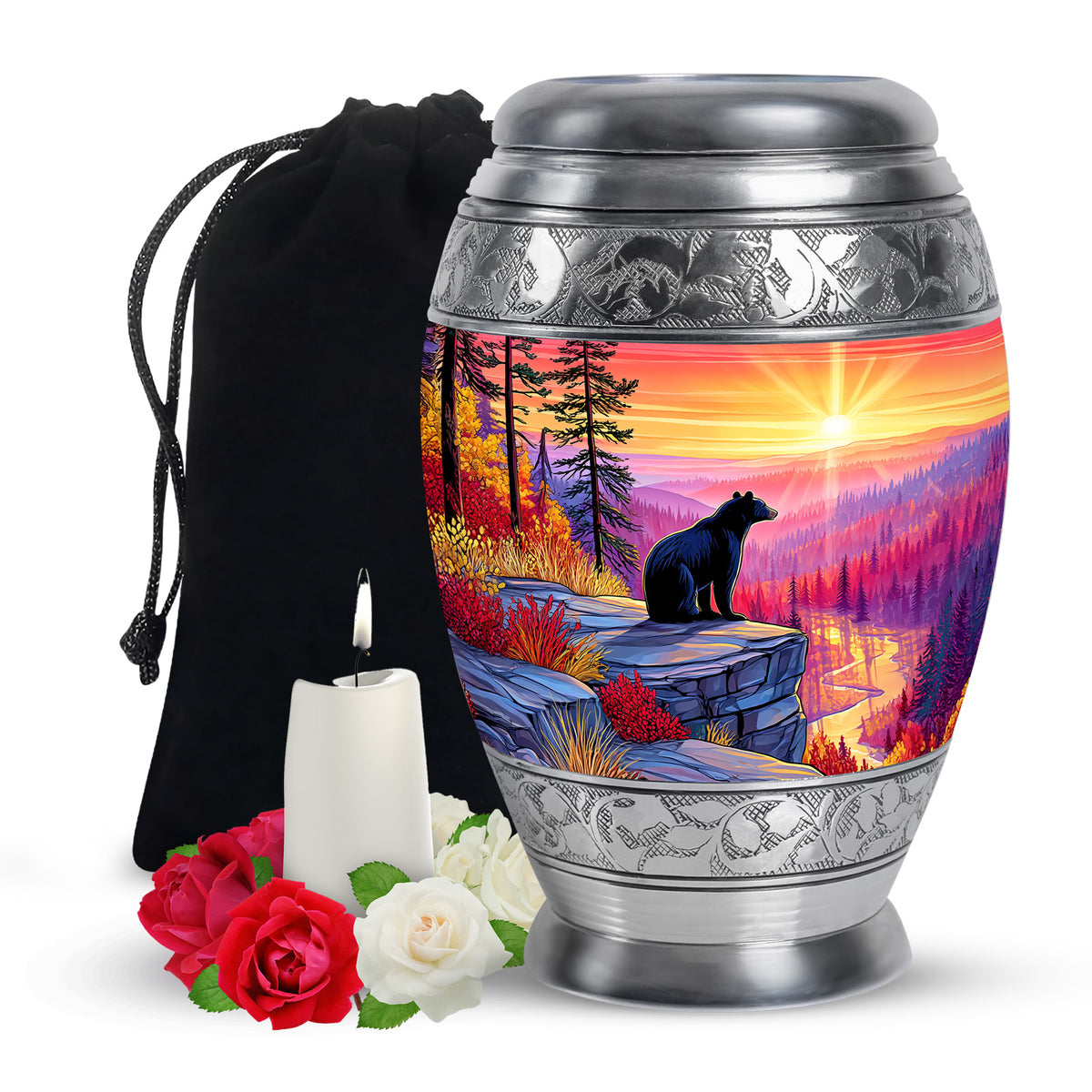 Black Bear Funeral Urn - Mountain Sunset Urn For Human Ashes