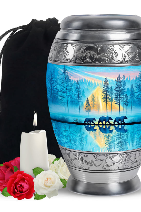 Family Bear Forest Urn - Bule Cremation Urn For Loved Ones