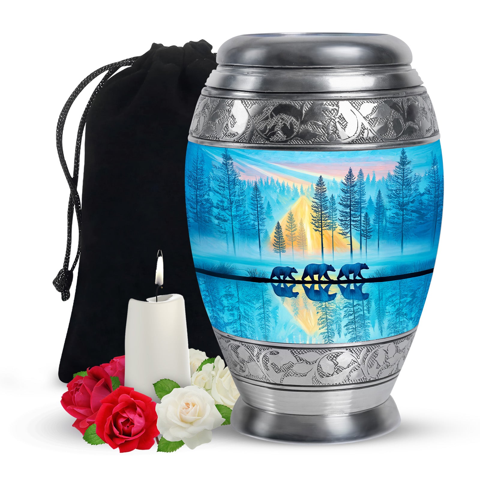 Family Bear Forest Urn - Bule Cremation Urn For Loved Ones