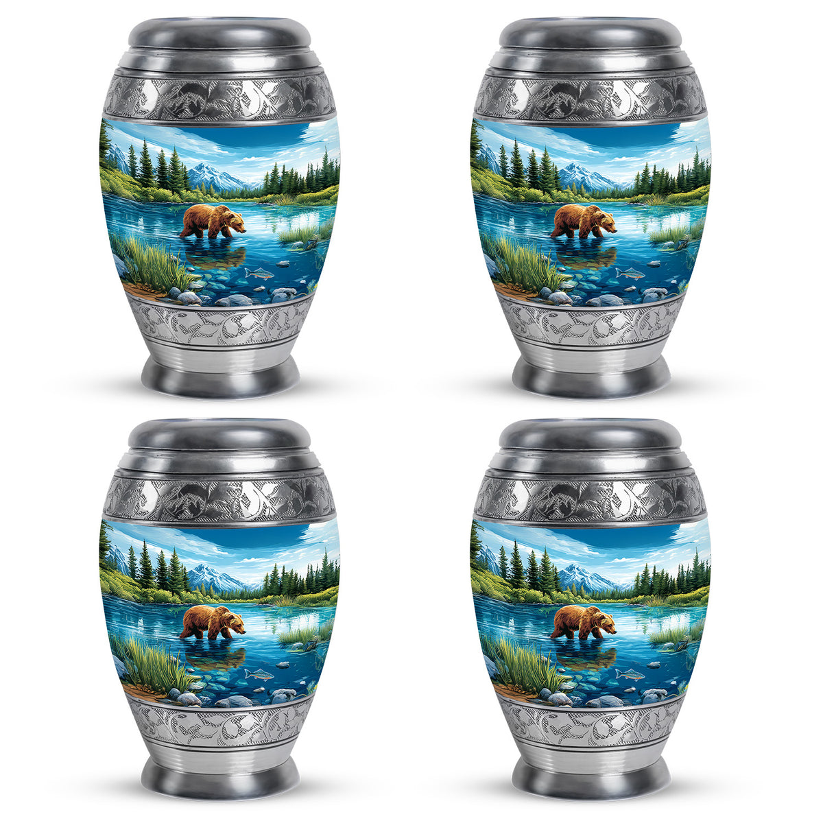 Azure Bear Cremation Urn urn with complimentary velvet bag - regal bear design with crown-inspired accents - 10 inch aluminum urn for cremated remains