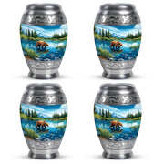 Azure Bear Cremation Urn urn with complimentary velvet bag - regal bear design with crown-inspired accents - 10 inch aluminum urn for cremated remains