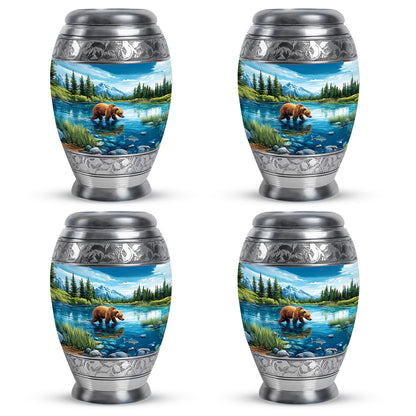 Azure Bear Cremation Urn urn with complimentary velvet bag - regal bear design with crown-inspired accents - 10 inch aluminum urn for cremated remains