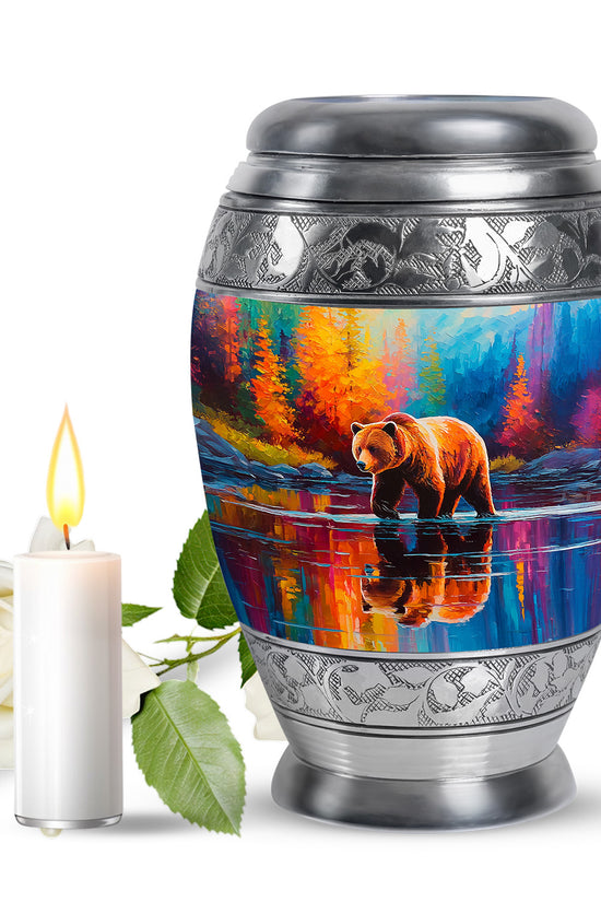 Blue Exquisite Bear Memorial Urn for Ashes - 10-inch, 200 cu in - Yatskia