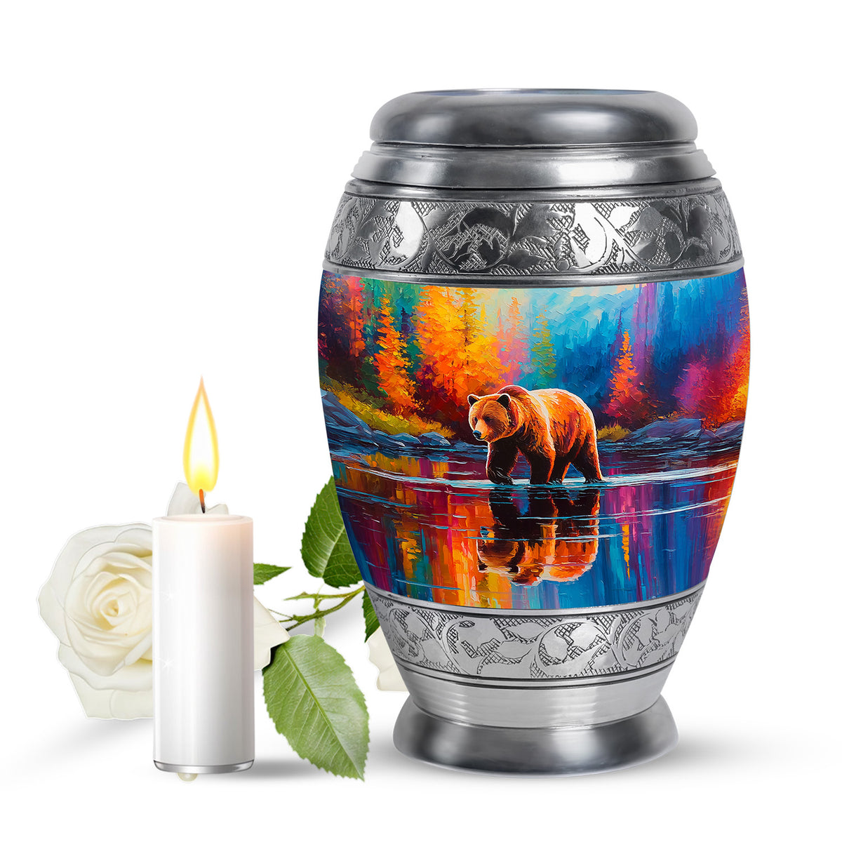 Blue Exquisite Bear Memorial Urn for Ashes - 10-inch, 200 cu in - Yatskia