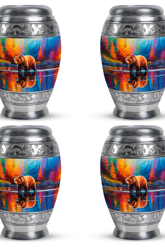 Powder Blue Bear Cremation Urn urn with complimentary velvet bag - regal bear design with crown-inspired accents - 10 inch aluminum urn for cremated remains