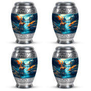Deep Teal Bear Cremation Urn urn with complimentary velvet bag - royal bear engraving with decorative scrollwork - 10 inch aluminum urn for cremated remains